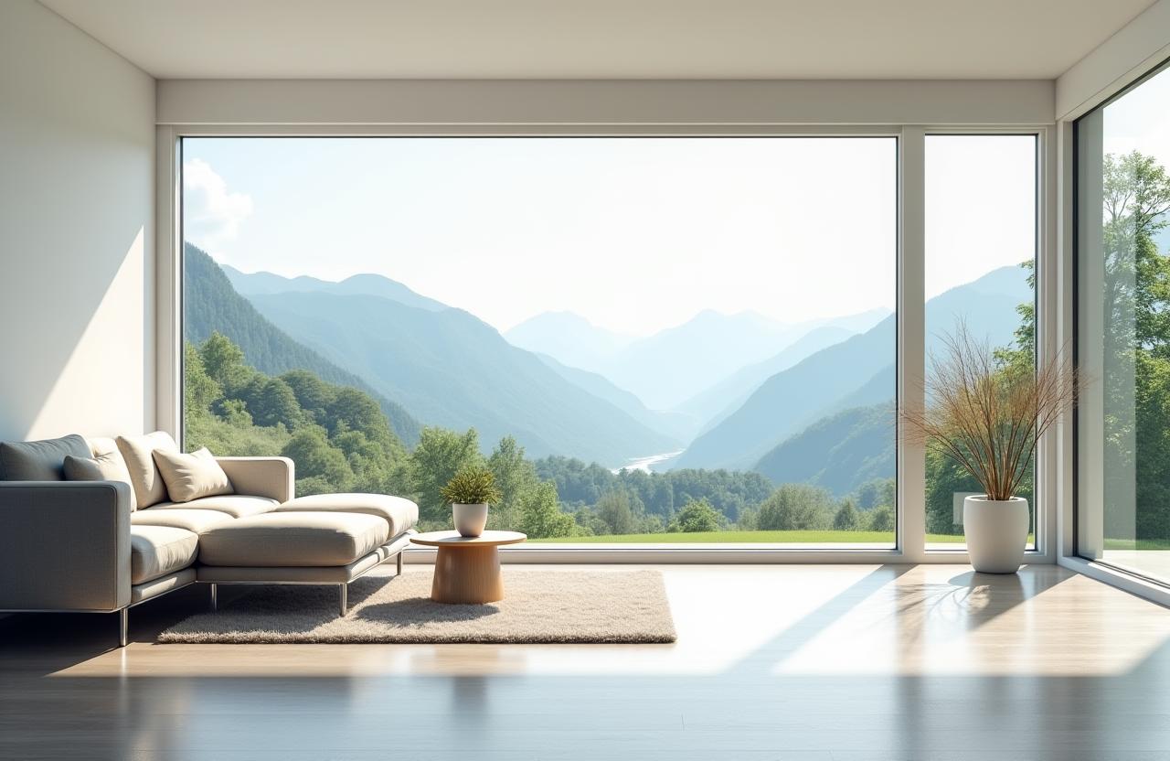 Helles und sauberes Wohnzimmer mit Blick auf die Berge in Salzburg